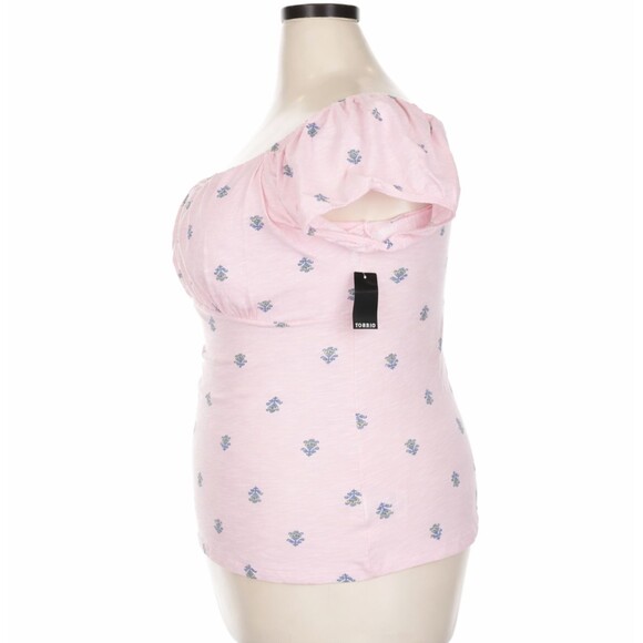 Torrid Super Soft Slub Babydoll Top 2X Pink Ditsy Floral Scoop Neck Stretch NWT - Picture 4 of 13